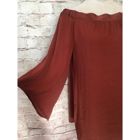 Tru Blu Planet Blue Womens Cinnamon Brown Tunic Blouse Top Tie Back - Size XS - Picture 5 of 8